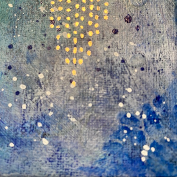 Abstract Acrylic Dream Catcher Blue and Gold Mini Painting, 6x6" - Picture 6 of 10